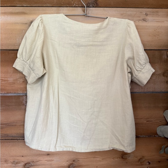 Elegant Handmade Linen Beige Button-Up Blouse - Picture 3 of 4